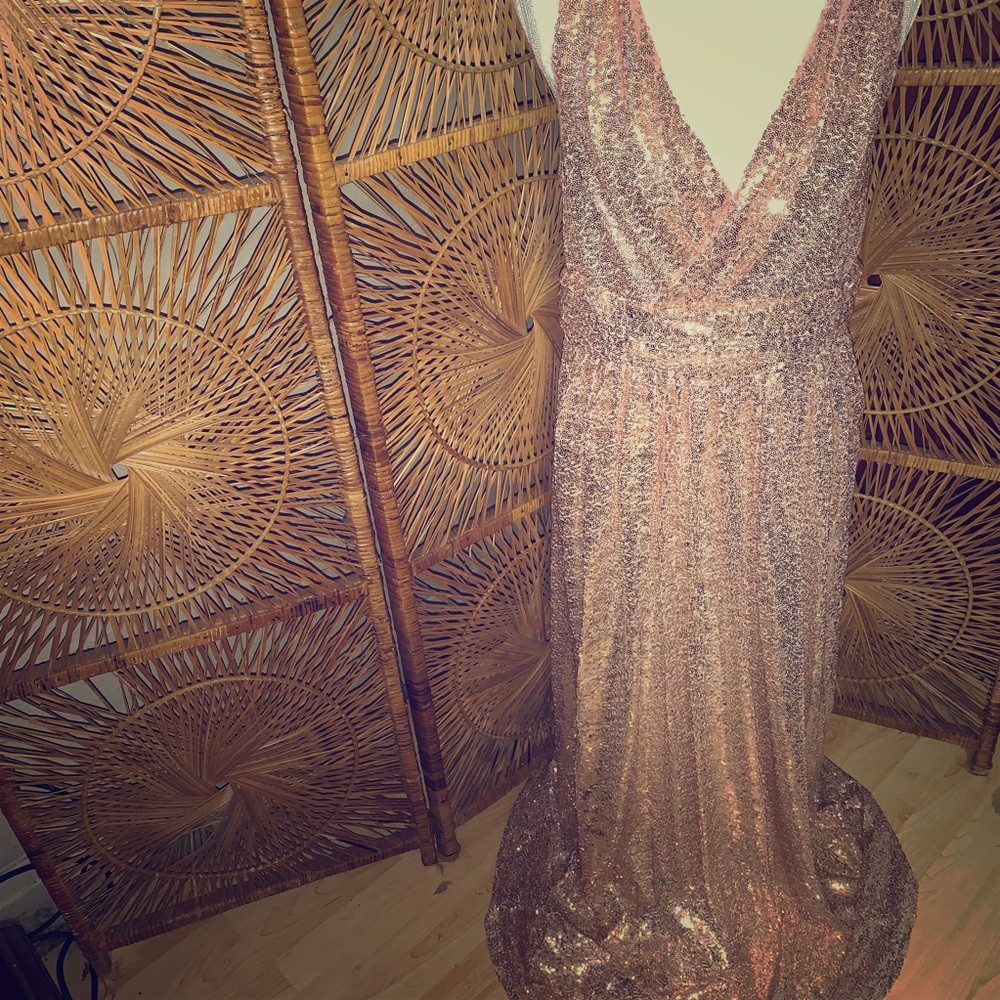 Kate Kasin rose gold long sequins dress